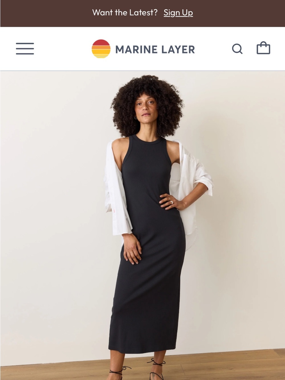 Marine Layer Lexi Rib Daytime Midi Dress Black Small